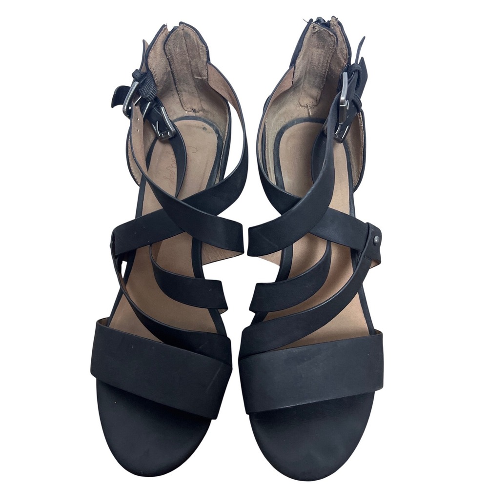Crown Vintageโ Womens Black Strappy Wedge Sandals Back Zip 8.5M Gladiator Office